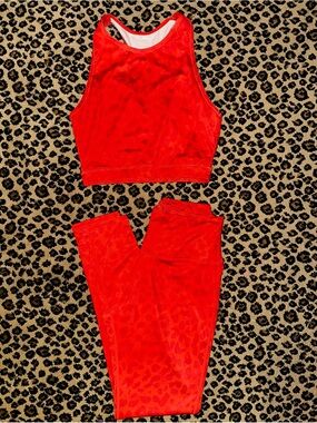 Women's Red Athletic Crop Top and Legging Set